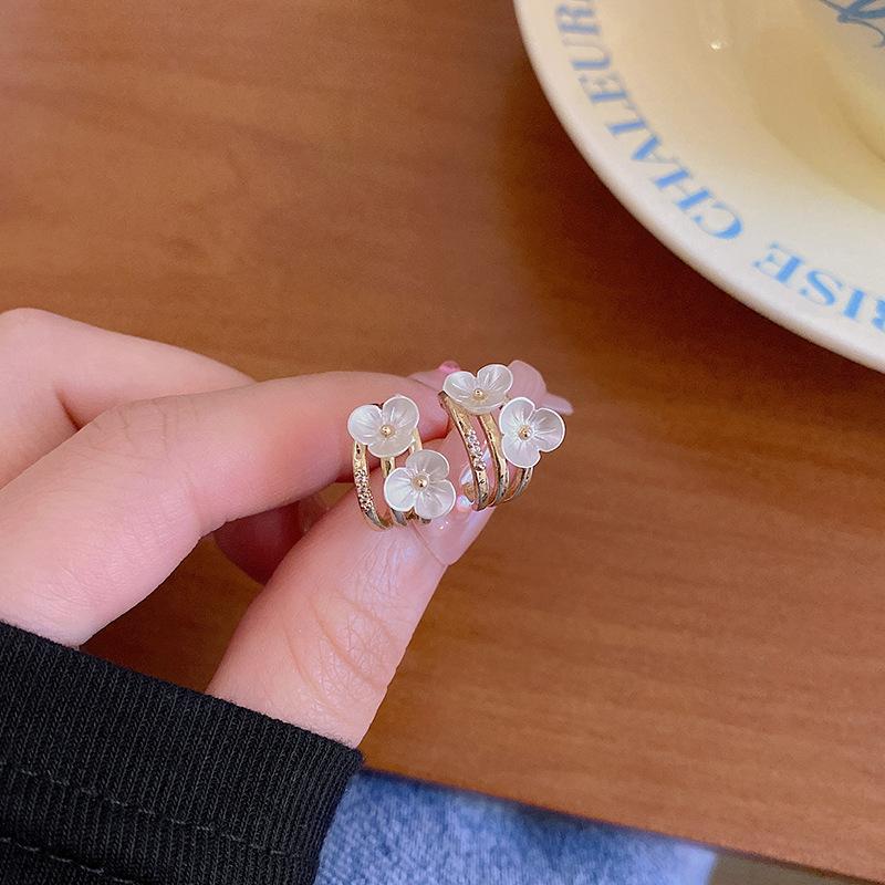 S925 silver needle white flower earrings women s light luxury micro-inlaid zircon multi-layer stud earrings