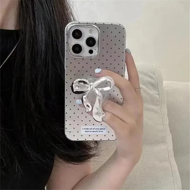 Cute Bow Phone Shell Back Sticker Korea Ins Style Transparent Foldable Phone Stand for iPhone Samsung Xiaomi Back Mounted Holder