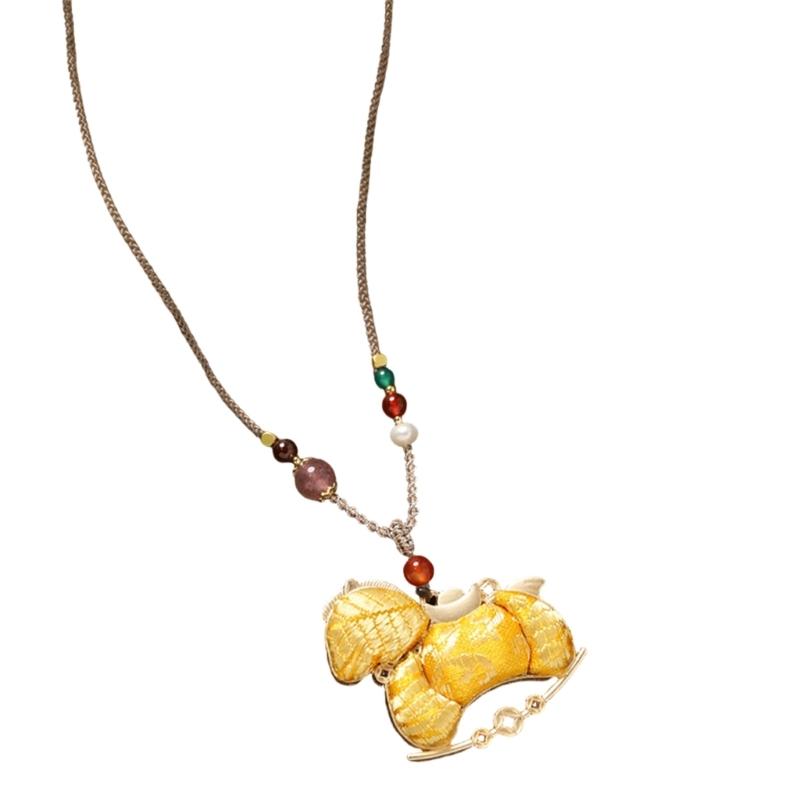 Women's Vintage Inspired Long Handmade Alloy Necklace Featuring Horse Charm Pendant for Sweater Fashion and Casual Wear