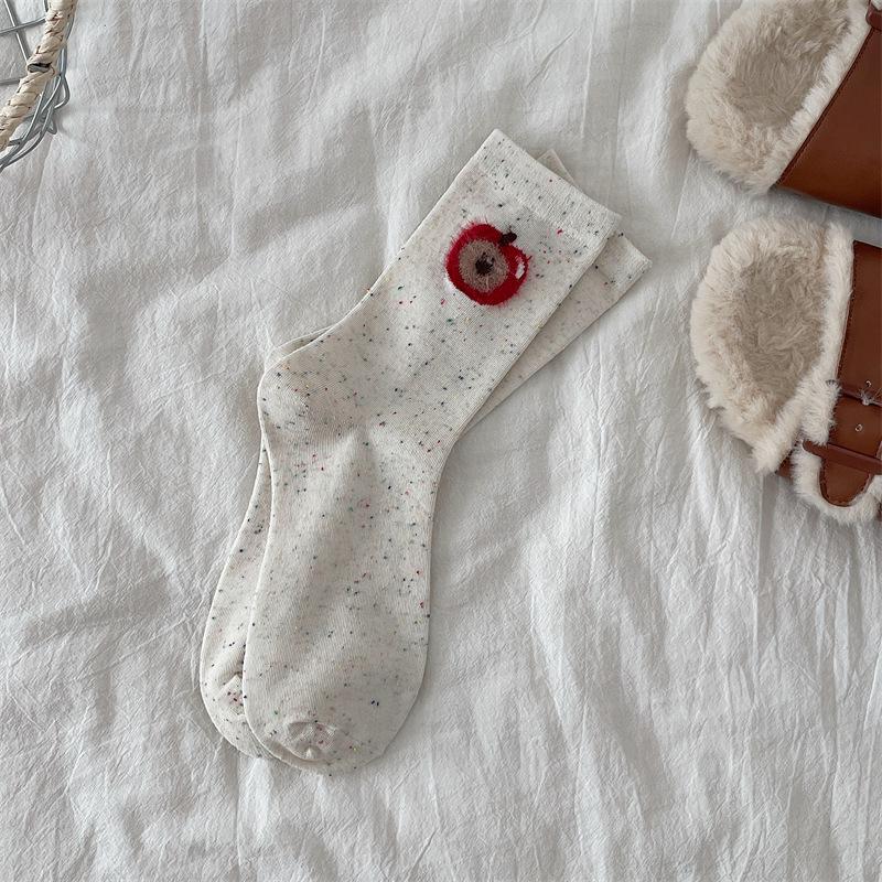 

Носки женские до середины икры, махровые, с флокированным рисунком животных и в горошек 1 pair бежевый