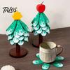 Rustic Style Kitchen Accessory for Daily Use Tree-Shaped Wooden Trivets with Storage Stand, Collapsible Heat Resistant Multifunctional Placemat