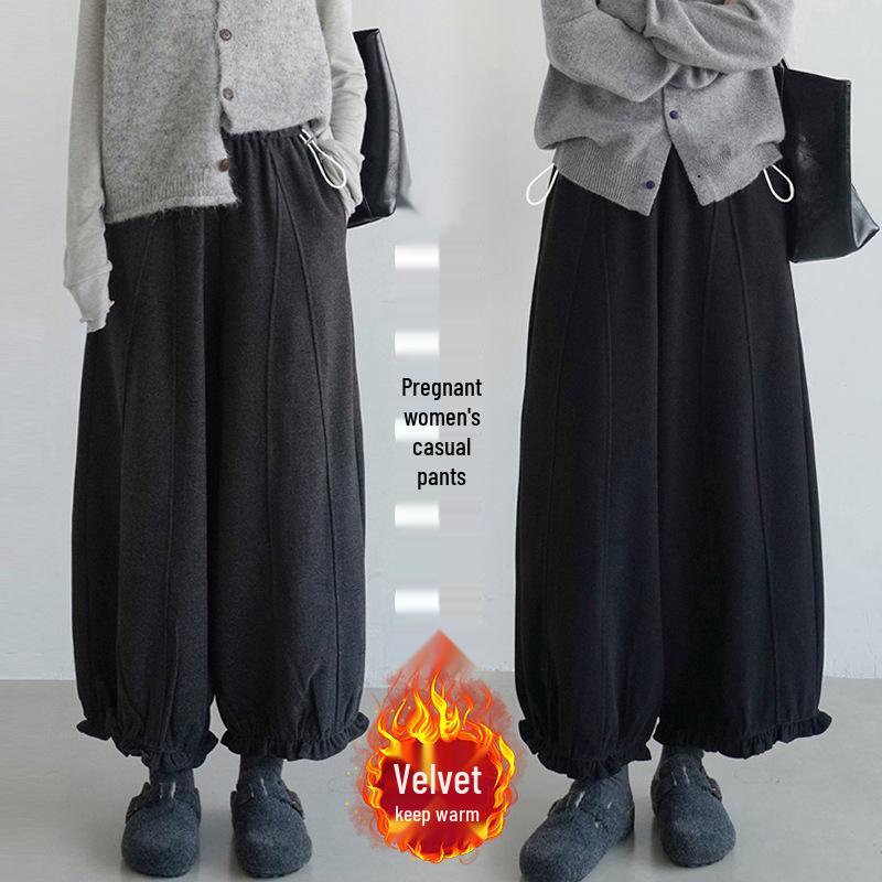 New Autumn/Winter Woolen High-Waisted Wide-Leg Maternity Pants 3XL