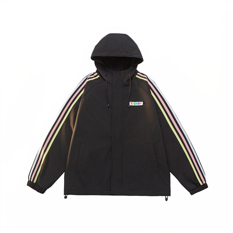 Jackets for Men and Women In Spring and Autumn Dopamine Couple Striped Waterproof Jacket for Men