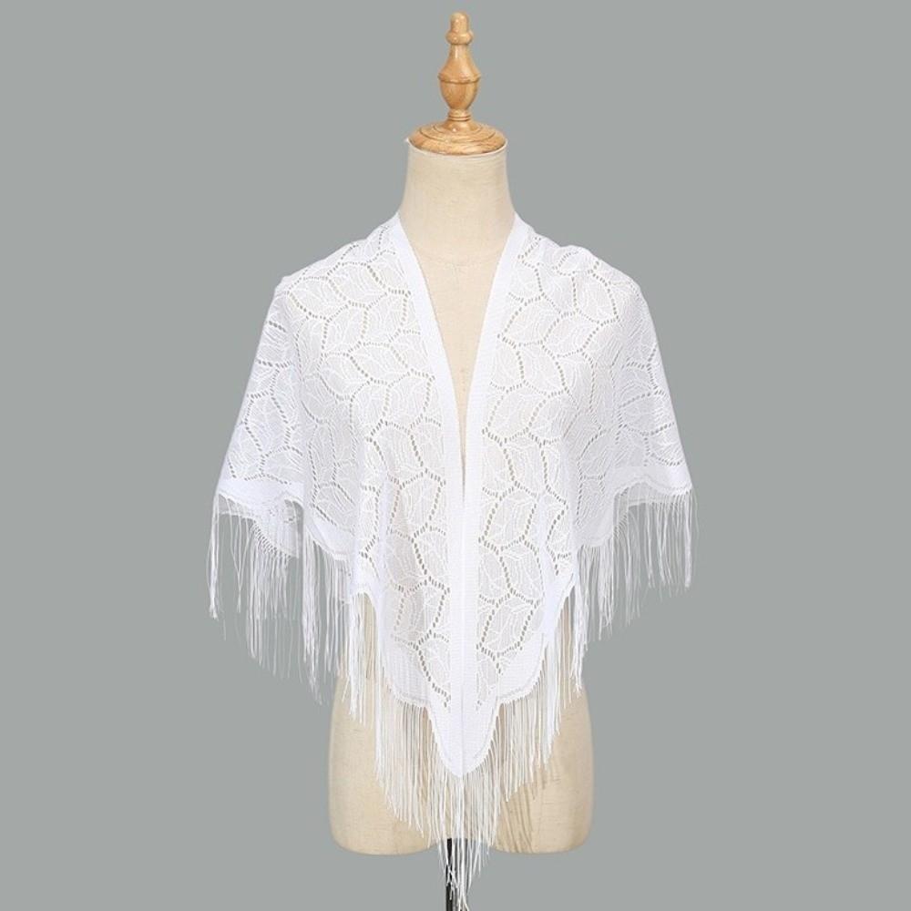 Polyester Lace Hollow Scarf Embroidery Mesh Scarves Elegant Tassel Triangle Shawl  Wedding