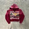 2026 Retro Print Zip-Up Hoodie Unisex Streetwear Oversized Casual Sweatshirt Teens Adults