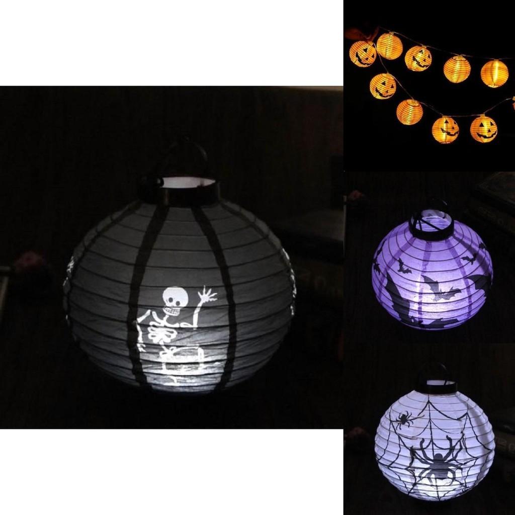 Premium Quality Led Paper Pumpkin Lantern With Spider And Bat For Halloween Party Decor