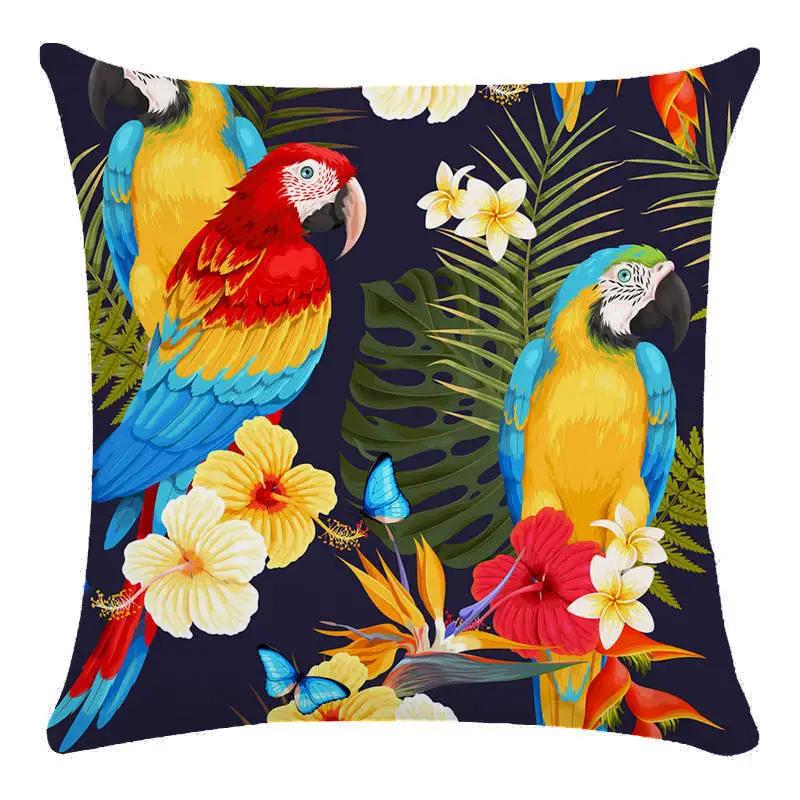 Colorful Parrot Flower Oil Painting Pattern Cushion Cover Sofa Decorative Pillow Cover Floral Pillowcase Home Decor 45X45Cm