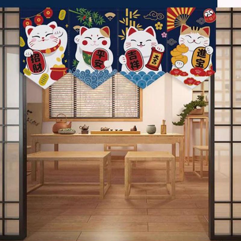 Cartoon Cat Triangle Flag Curtain Noren Partition Flag Kitchen Short Door Curtain Restaurant Kitchen Decoration Hanging Curtain