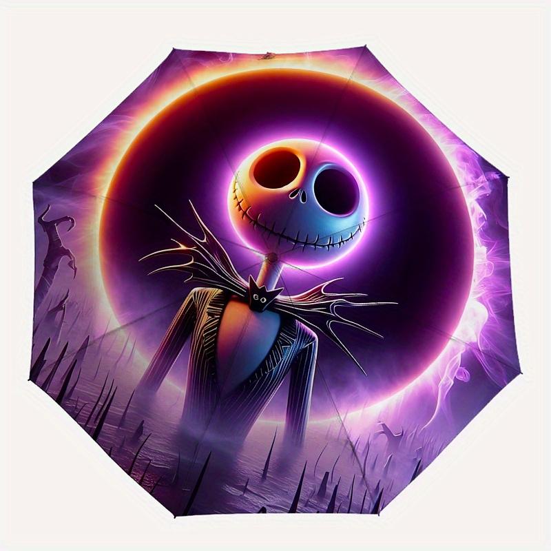 1 Automatisches Öffnen Jack Skellington, Albtraum vor Weihnachten Thema Bunter 8-Rippen Tragbarer Regenschirm für Männer und Frauen, Ein Kompakter Pendlerbegleiter