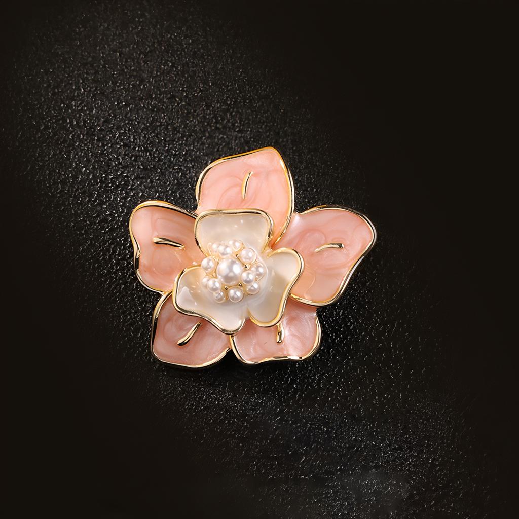 Xiaoxiangfeng Camellia Pearl Brooch, Elegant Enamel Painted Flower Pin