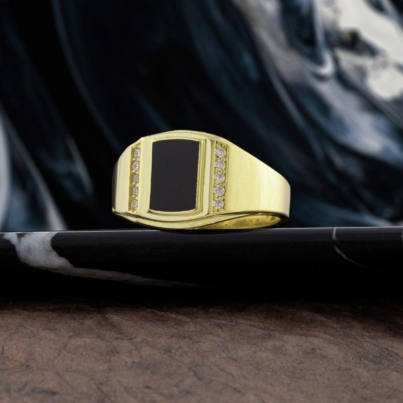 Classical Gold Color Men Rings Square Round Black White Stone Rings Jewelry Party Gift