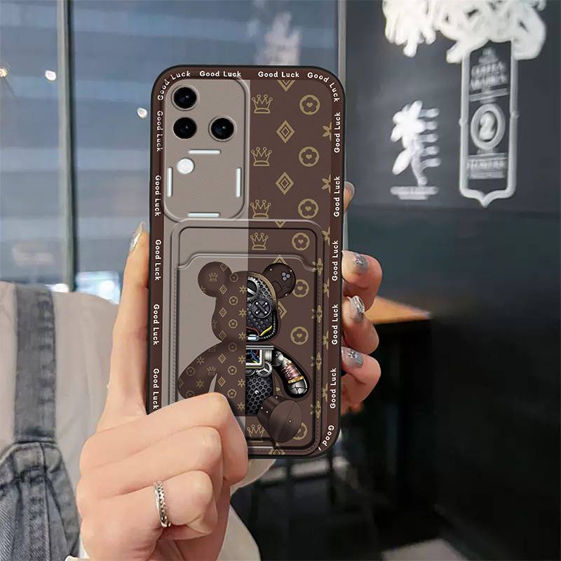 Card Slot Dirt-resistant Phone Case For VIVO S18 Pro/V30 Pro TPU Protective Cartoon Card Sleeve Graffiti Cute Soft Case