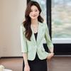 Women's Green Mid-Sleeve Summer Blazer - 2024 Petite Casual Jacket