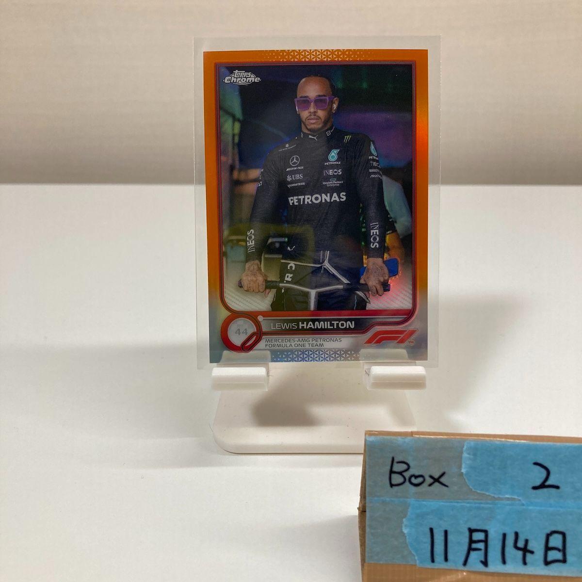 Used 2022 Topps Chrome Lewis Hamilton Mercedes-AMG Petronas Formula One Team Orange Parallel Card