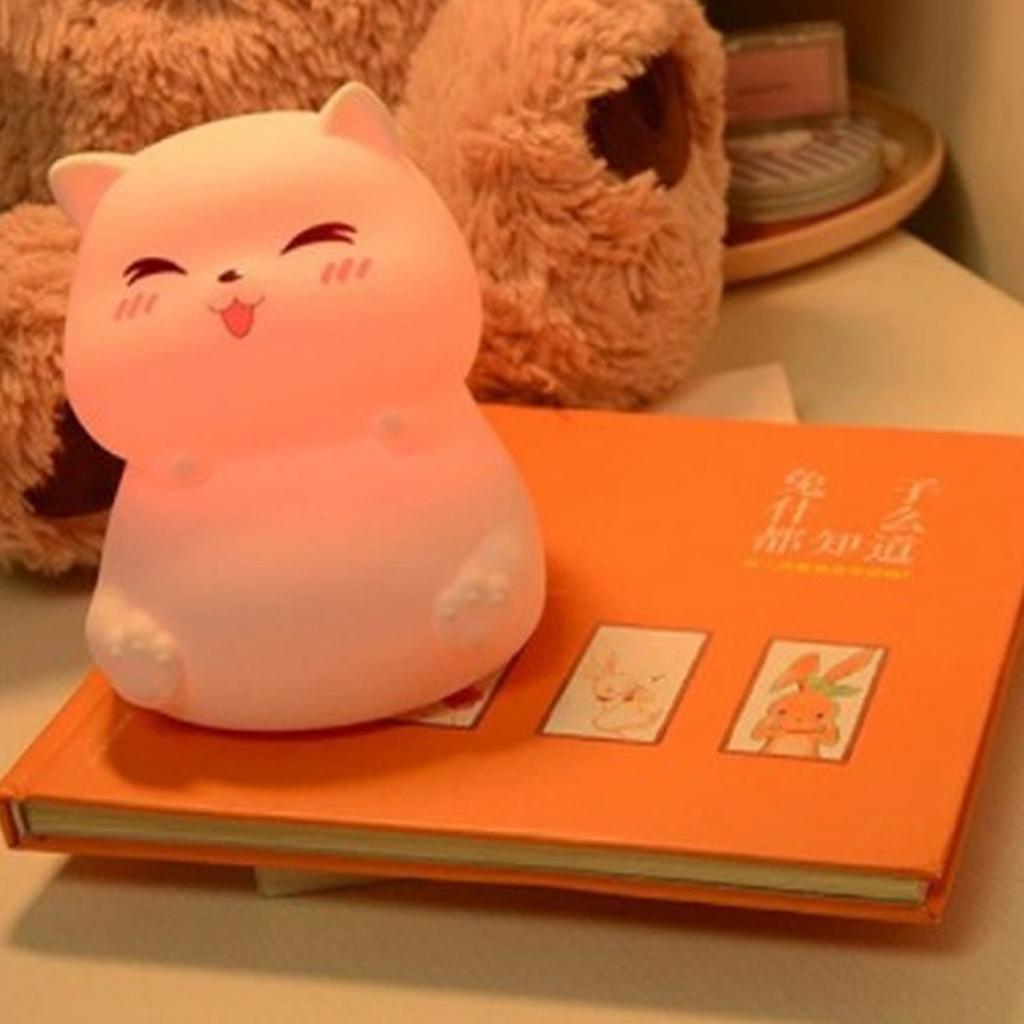 Silicone Night Lamp Cute Cat Tap Control   Color Rechargeable Soft Night Light for Bedroom