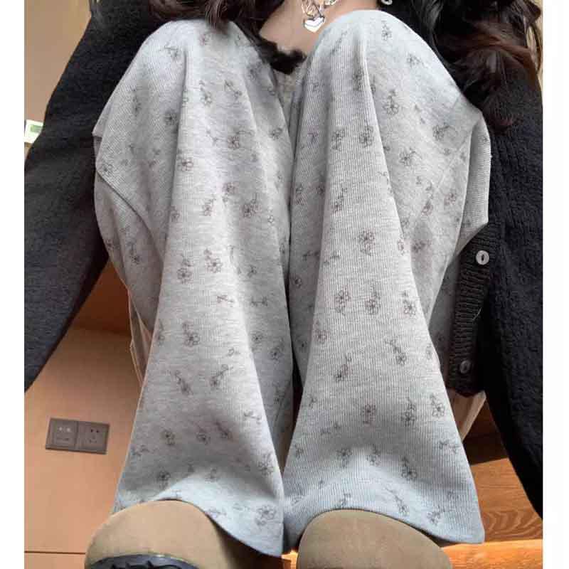 Women's Korean Floral Print High-Waist Loose Drape Pants: Summer Slimming Wide-Leg Trousers