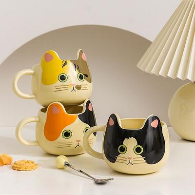 Caneca de cerâmica de gato fofo de desenho animado design criativo personalizado masculino feminino casa café da manhã leite beber chá xícaras de café utensílios para bebidas