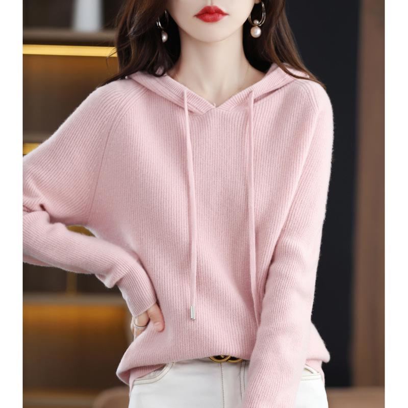 Women's 100% Pure Wool Knit Loose Hoodie - Autumn/Winter Collection