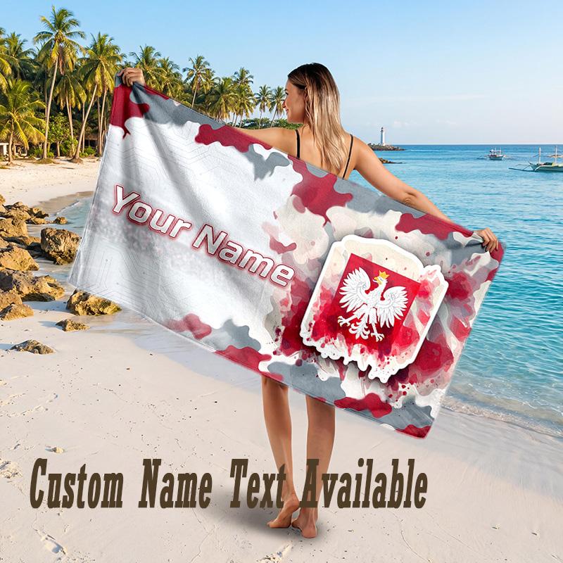 Poland Football Design Beach Towel Custom Text Large Towel for Beach Vacation