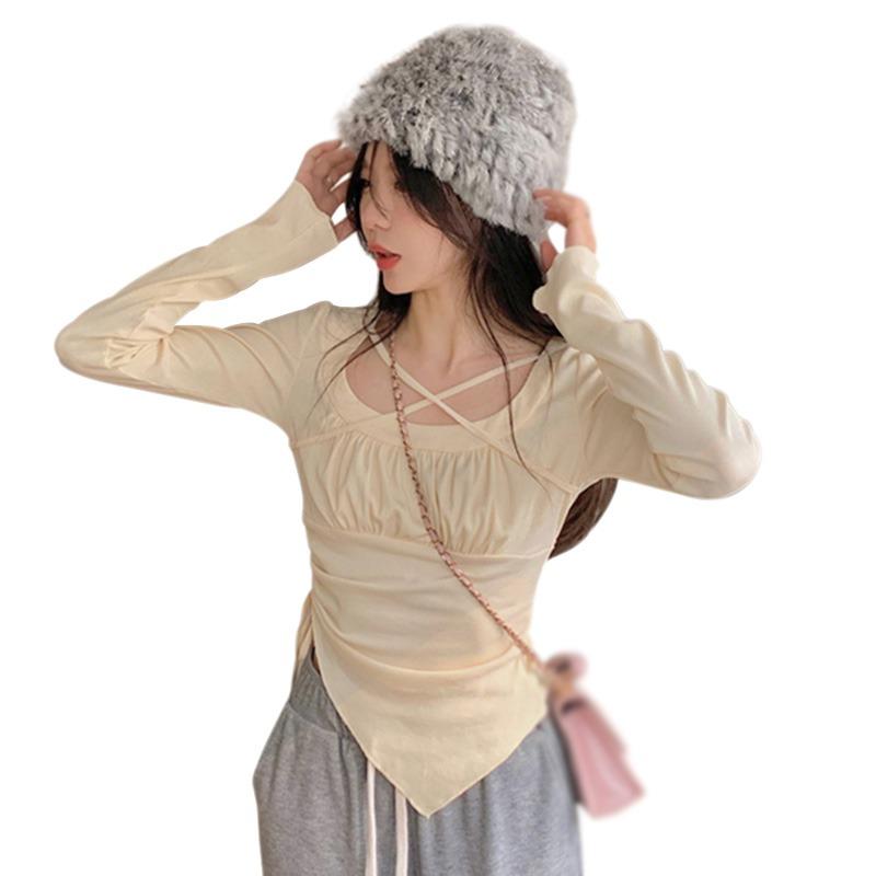 

Women s T-Shirt Irregular Drawstring Slim Sweet Casual Square Neck One Size