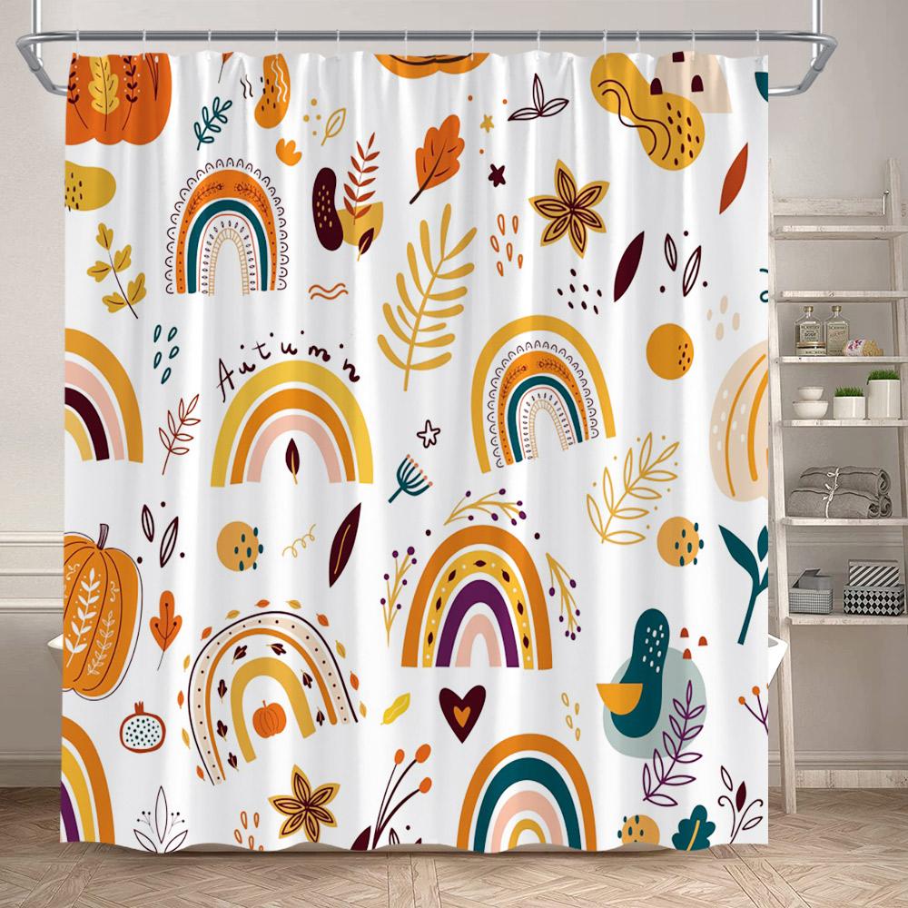 Cartoon Animals Shower Curtains Fox Deer Floral Autumn Plant Mushroom Bath Curtain Polyester Fabric Bathroom Decor With Hooks