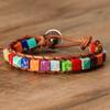 Rainbow Chakra Square Bead Wrap Bracelet – Leather Boho Jewelry, Balance Joy Gift for Men & Women