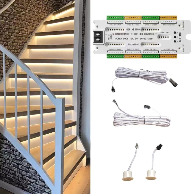32 Channel Motion 12V 24V LED Stair Light Controller Replacement Staircase Ladder Step Light Controller
