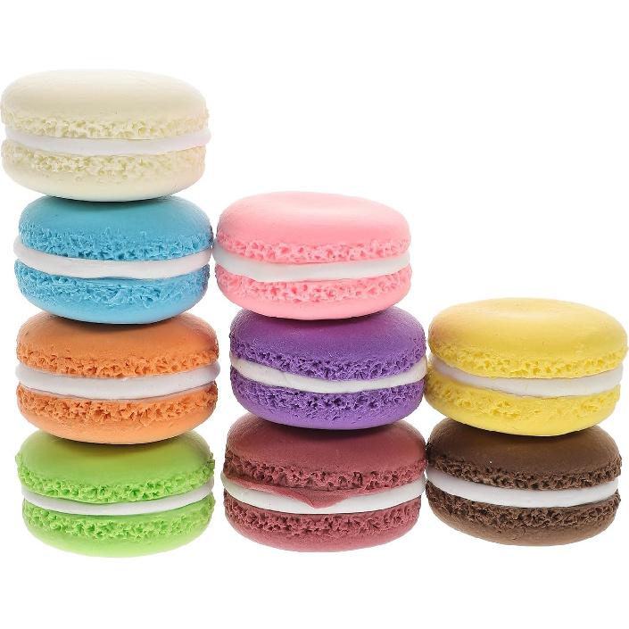 Totority Artificial Macaron - 9pcs French Dessert Food Props, Cupcake, Fake Donuts, Cake, Doughnuts, Macaroon Home Supplies