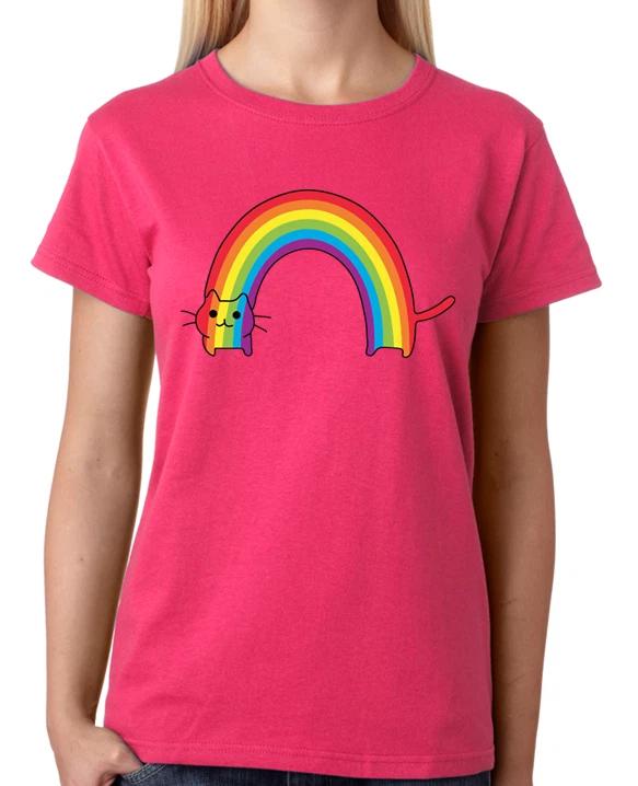 Cat Rainbow T-Shirt Ladies Fitted Tee Womens Fashion Top XXXL