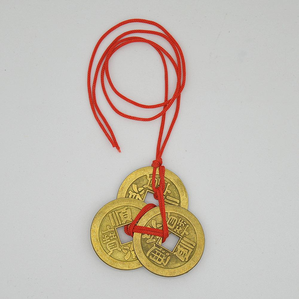3 Coins Red Chinese Knot Copper Vintage Feng Shui Wealth Success Lucky Charm Home Car Hanger As Blessing Gifts Bring Health