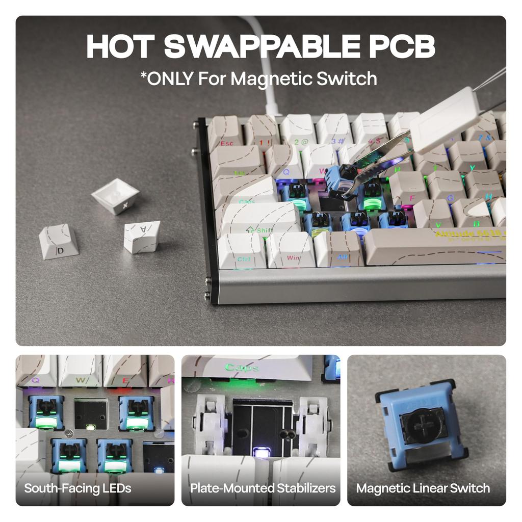 MechLands AJAZZ ALUX68 HE Aluminum Gaming Keyboard with Rapid Trigger Magnetic Switch Wired Hall Effect Keyboard 8K Polling Rate Latency RGB Backlight