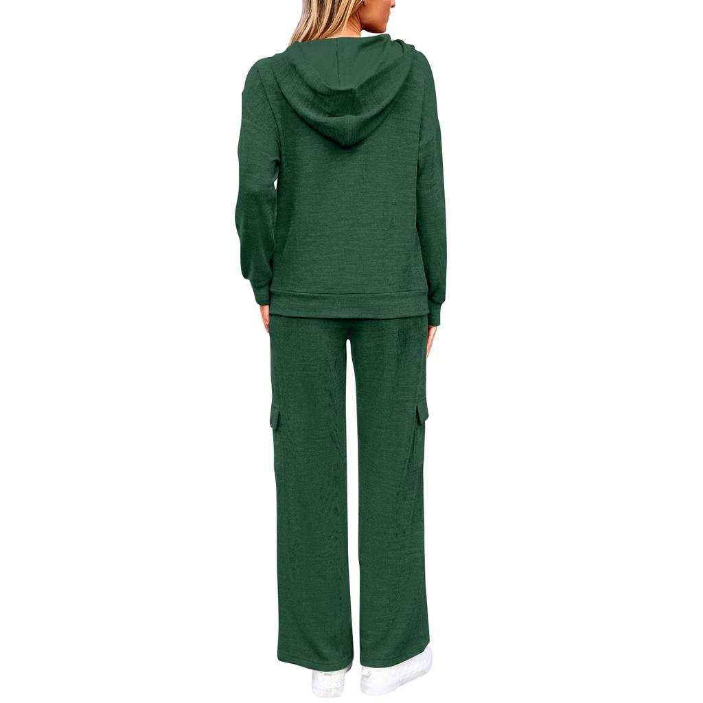 Women's 2 Piece Short Sleeve Sweatshirt Pants Set With Pockets Casual Sportswear