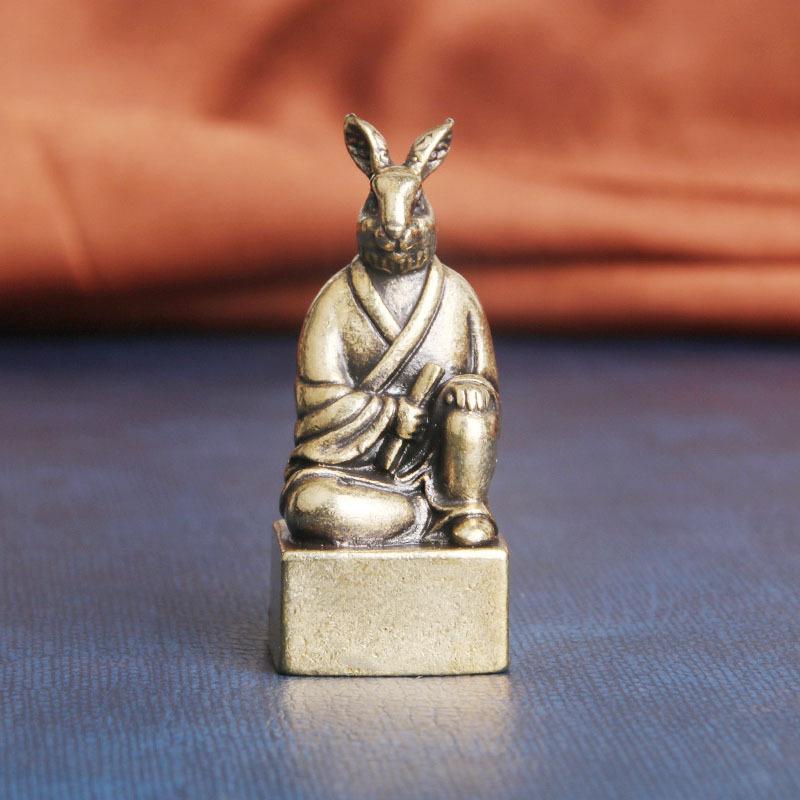 Brass Zodiac Guardian God Desktop Ornament Wealth Attraction Copper Seal Study Room Decoration Old Copperware Wholesale