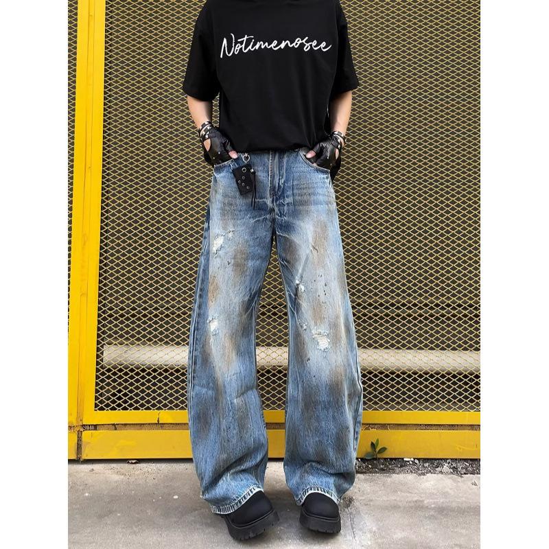 JYL Unisex Wide-Leg Jeans American High-Street Wasteland Splash Denim L бездна
