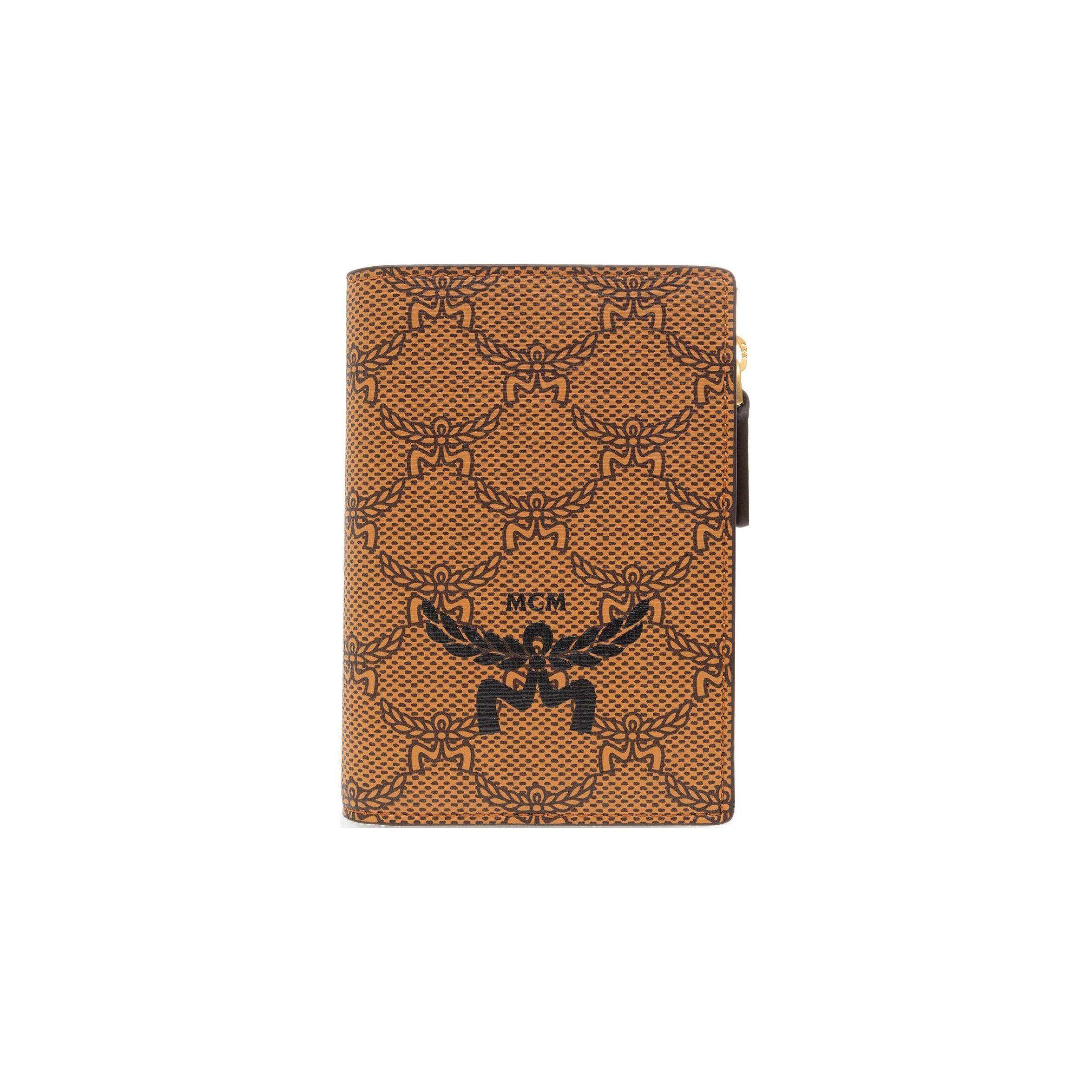 MCM Cognac Visetos Monogram Zip Wallet with Embroidered Logo for Daily & Travel Use Basic Set (Bag+Dust Bag)