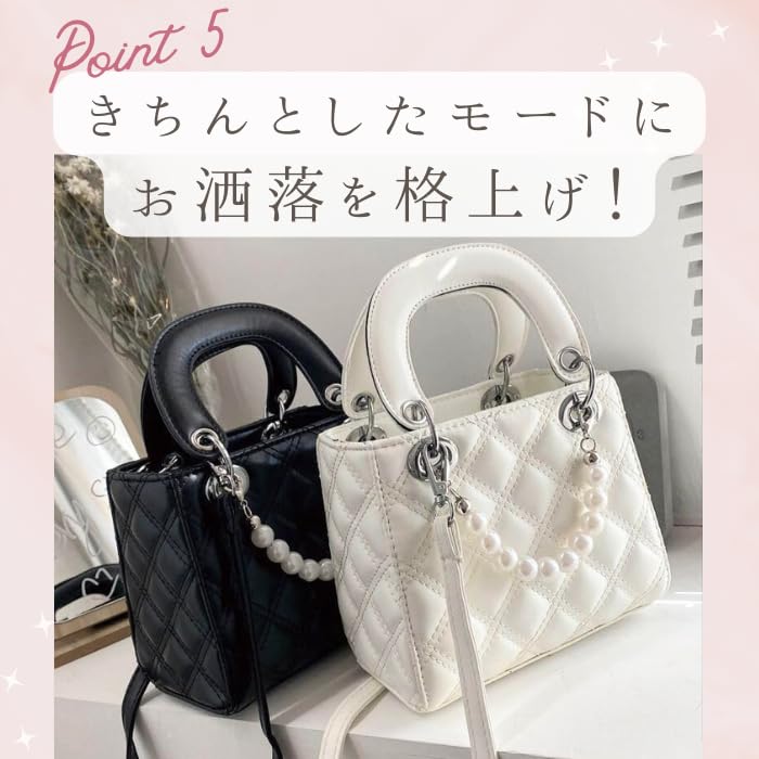 Quilted Shoulder Bag for Mini Shoulder Gothic Shoulder Bag [Harujio] Women, Bag, Handbag, 2-way, Small, Square, Black, White, Pearl, Mine-style,