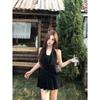 New black suspender neck dress children wear in summer French temperament seaside holiday skirt