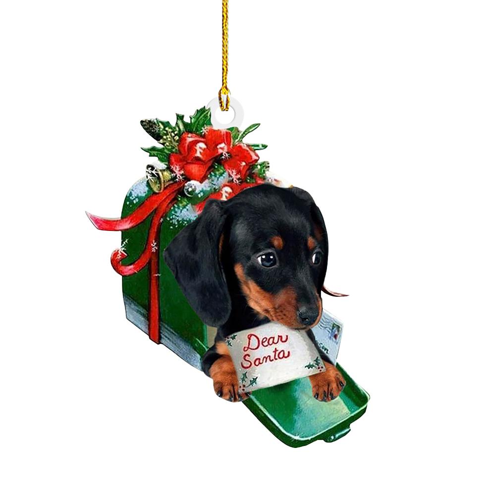 Christmas Hanging Sled Dachshund Decor Acrylic Cute Dachshund Dog Pendant Festival Theme Xmas Tree Backpack Car Interior Decor