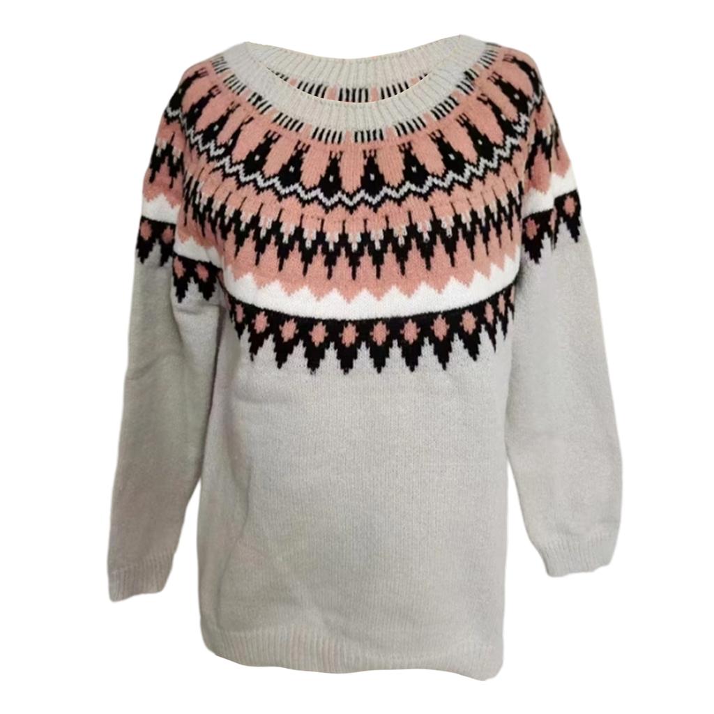 Women's Fashion Sweater Round Neck Loose Crewneck Long Sleeve Knit Top