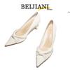 BEIJIANI 3356-1 Knotenperle Xiuhe Satin Hochzeits-Stilettos für Damen