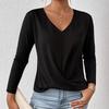 Womens Plus Size Solid Color Long Sleeve Top V-Neck Casual Loose Fit Daily Wear Fall 2025