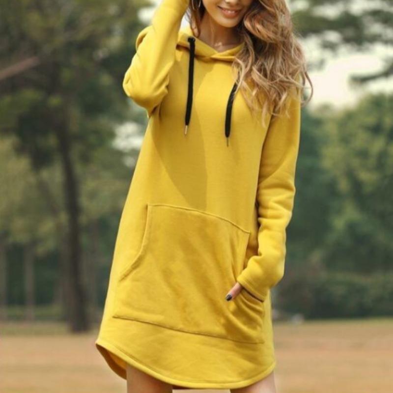 YYFS Women's Fashion Fall Winter Solid Color Print Long Sleeve Casual Dresses