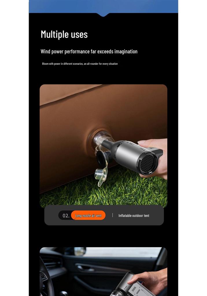 Portable High-Power Turbine Fan: Multi-Purpose Handheld Suction and Blowing Device with High-Speed Airflow for Car and Home Use.