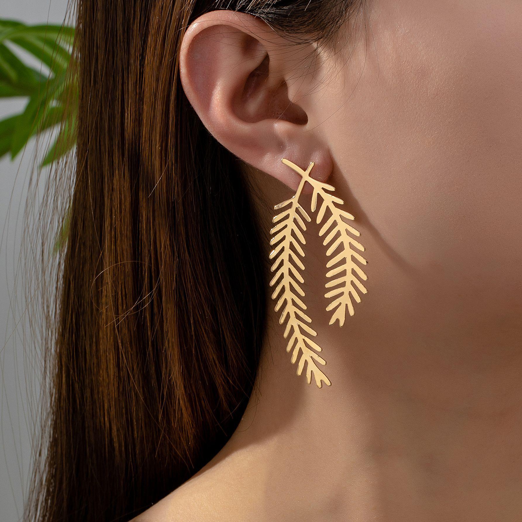 

Spring Trendy European & American Leaf Alloy Earrings for Women