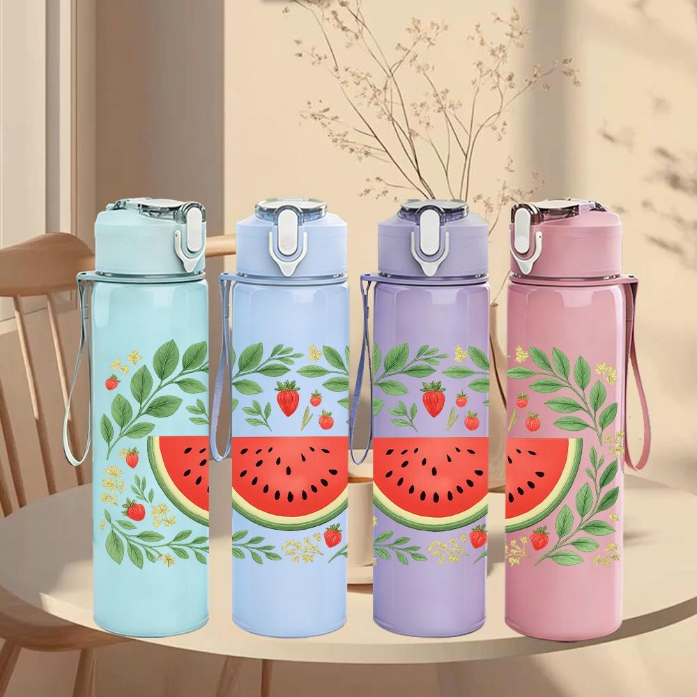 1PC Watermelon Leaf Wreath Fresh Fruit 750ml Color Plastic Sports Water Bottle Leakproof Flip Straw Lid Suitable for Sports Office Home Use