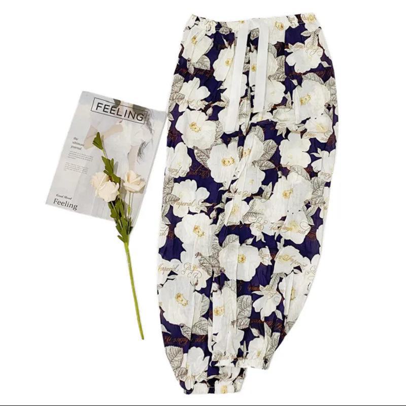 Women's Summmer Pants Drawstring Elastic Waist Beach Bloomers Pajama Pants Capri Pants
