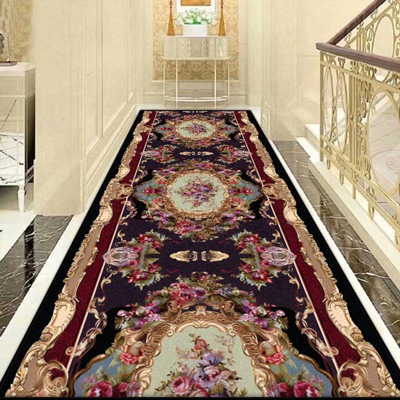European Style Luxury Long Corridor Carpet Decoration Home Villa Stairs Passageway Runner Rug Customizable Living Room Aisle Mat