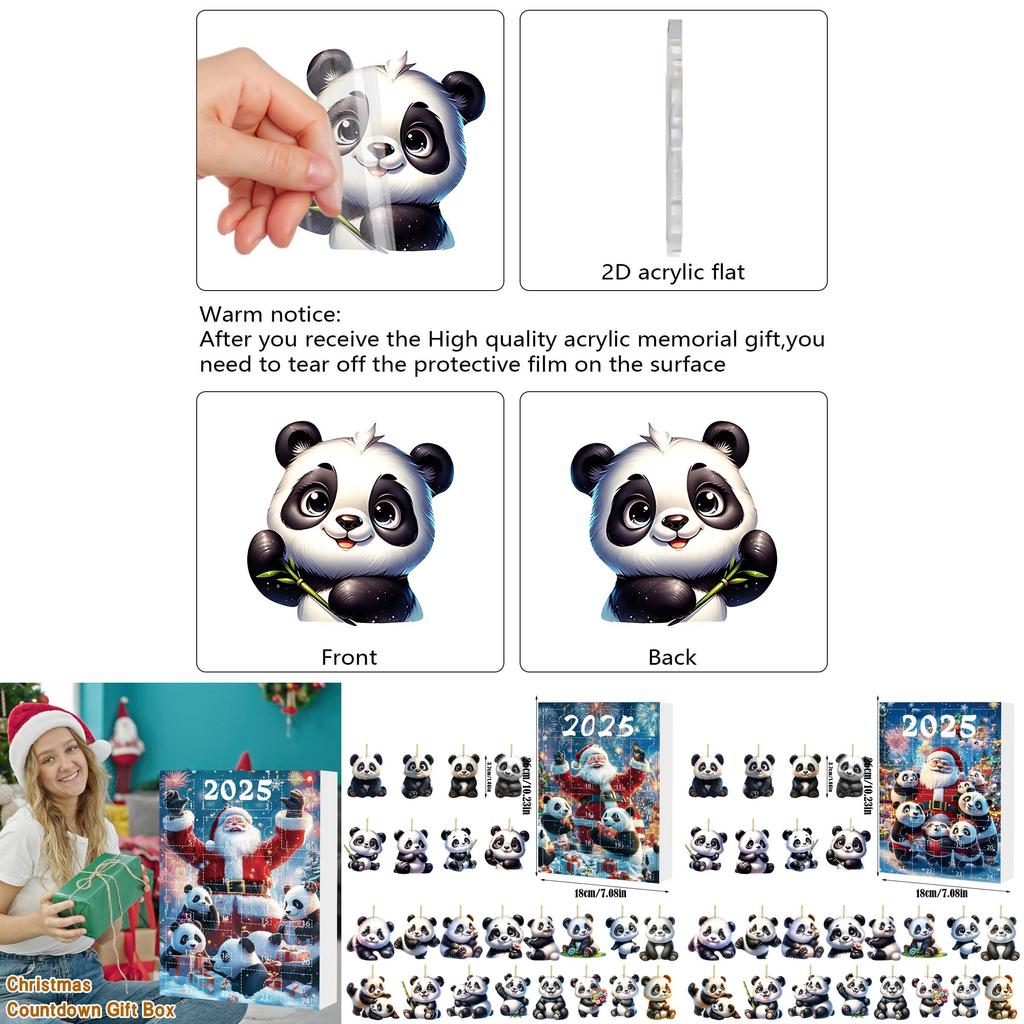 Christmas Panda Themed Advent Calendar Gift Set With 24 Acrylic Pieces For Celebrations