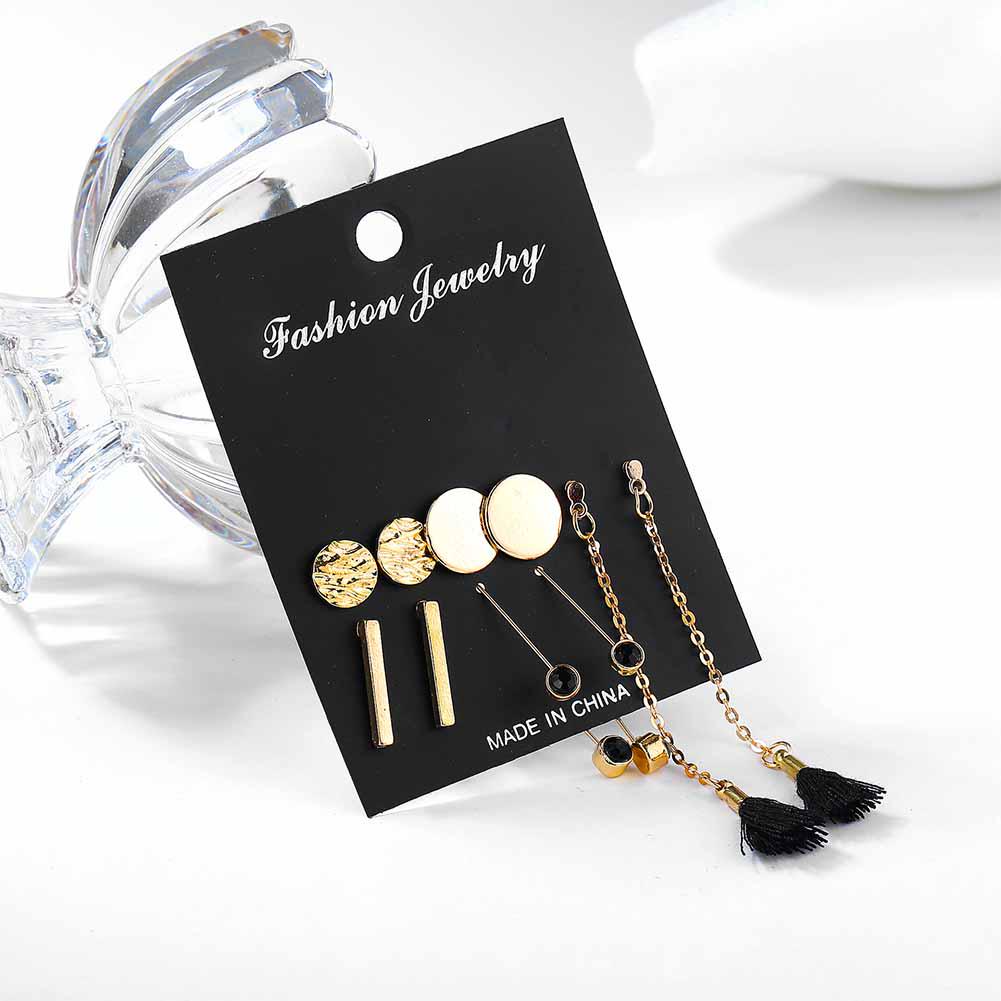 5 Pairs/set Women Fashion Long Tassel Round Stud Earrings Set