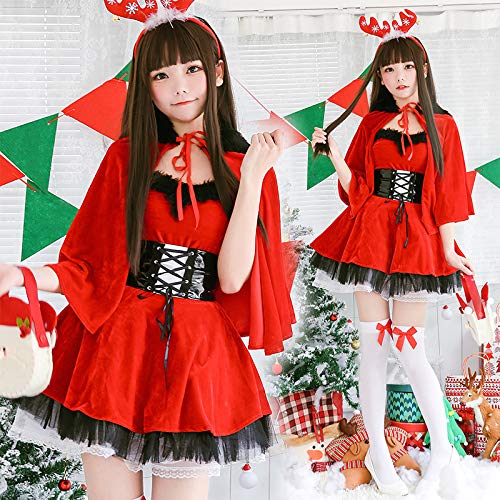 Milky Time 4-Piece Santa Costume Set for Women, Christmas Lolita Poncho, and Reindeer Headband